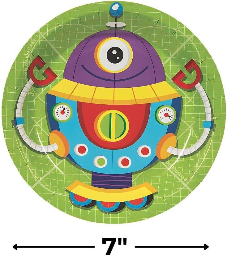 image:imageFun Express Robot Party Paper Dessert Plates Multicolor Robot Party Decorations Tableware Robot Themed Party Supplies Disposable Birthday Plates for Boys Girls Kids Baby Shower 8 Pieces