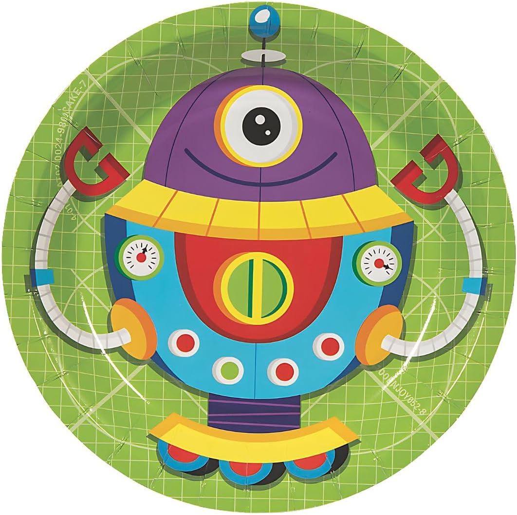 image:imageFun Express Robot Party Paper Dessert Plates Multicolor Robot Party Decorations Tableware Robot Themed Party Supplies Disposable Birthday Plates for Boys Girls Kids Baby Shower 8 Pieces