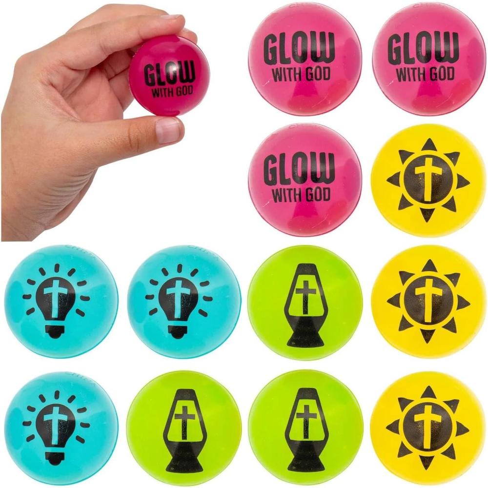 image:image1 14 Mini Jesus is The Light VBS GlowinTheDark Bouncy Balls 12 Pc