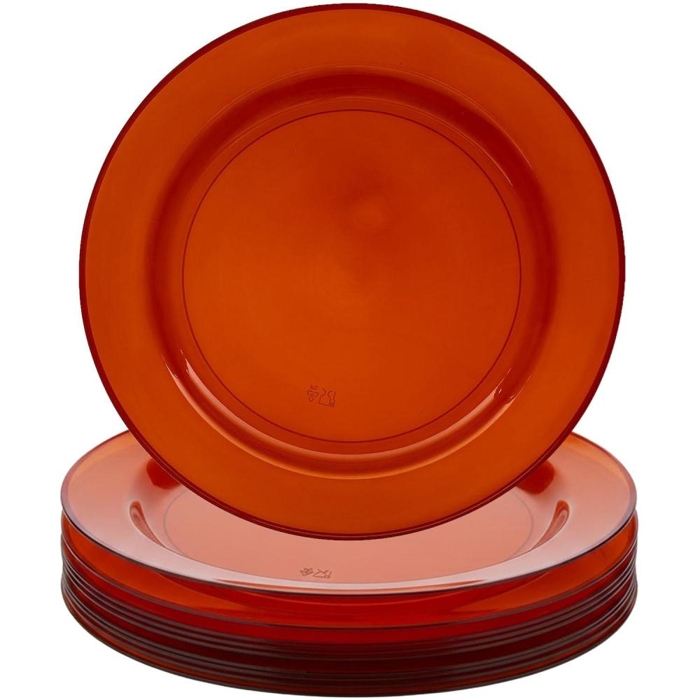 image:imageFun Express 10 14 Premium Amber Disposable Plastic Dinner Plates 25 Count