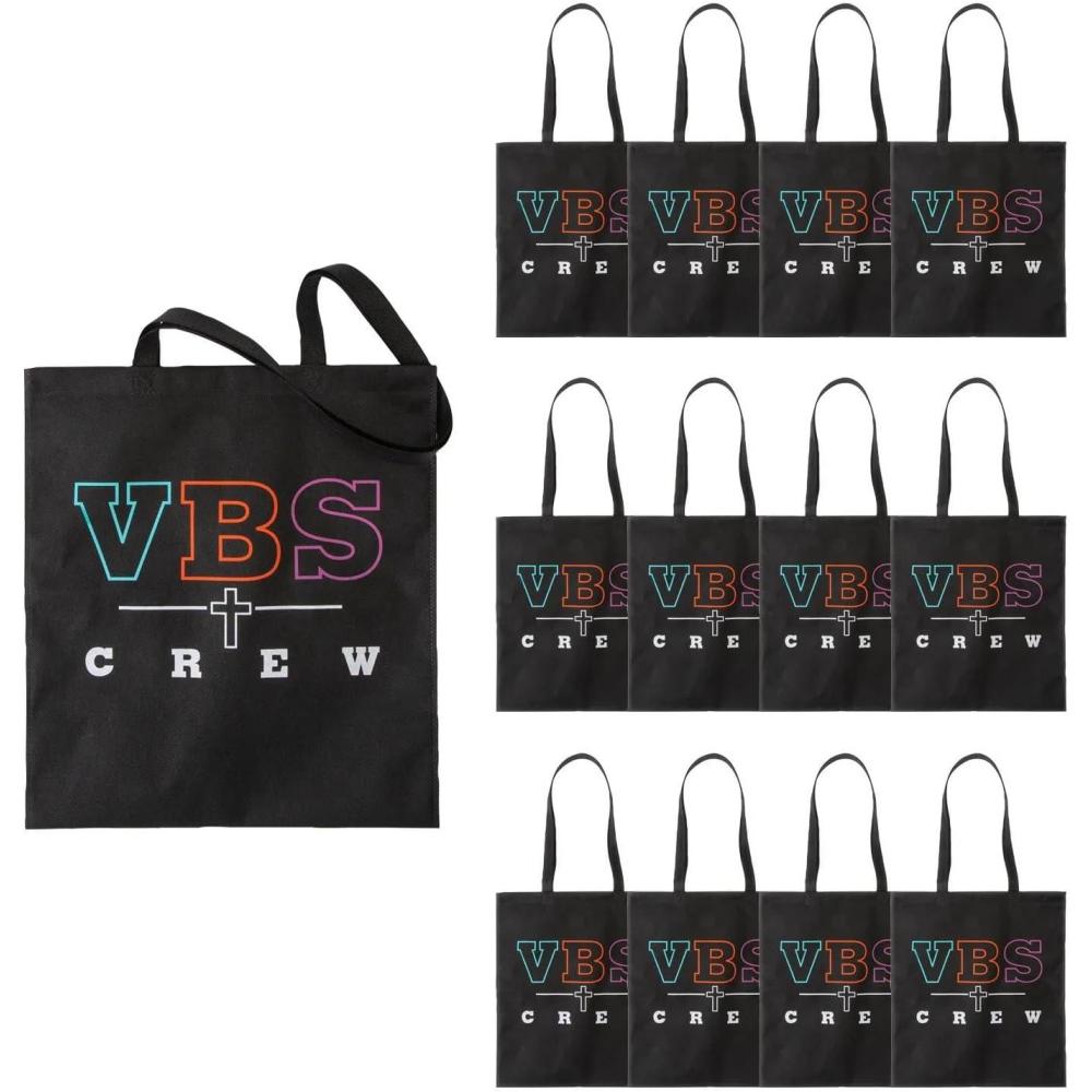 image:imageFun Express 15 x 17 Large Black VBS Crew Nonwoven Tote Bags 12 Pc