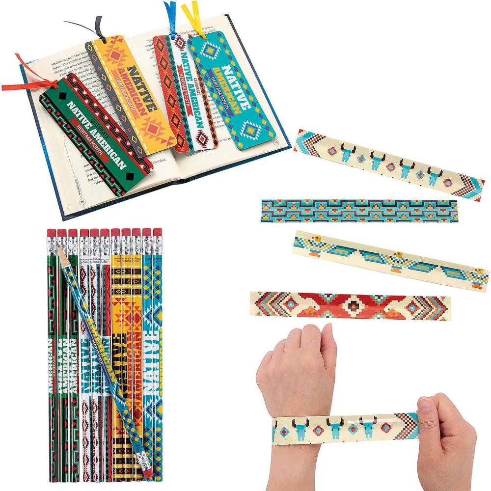 image:imageFun Express 96 Pieces Native American Gifts Heritage Handout Kit Educational Native American Crafts for Kids Classroom Activities Teacher Kit for Kids with Bookmarks Pencils amp Slap Bracelets