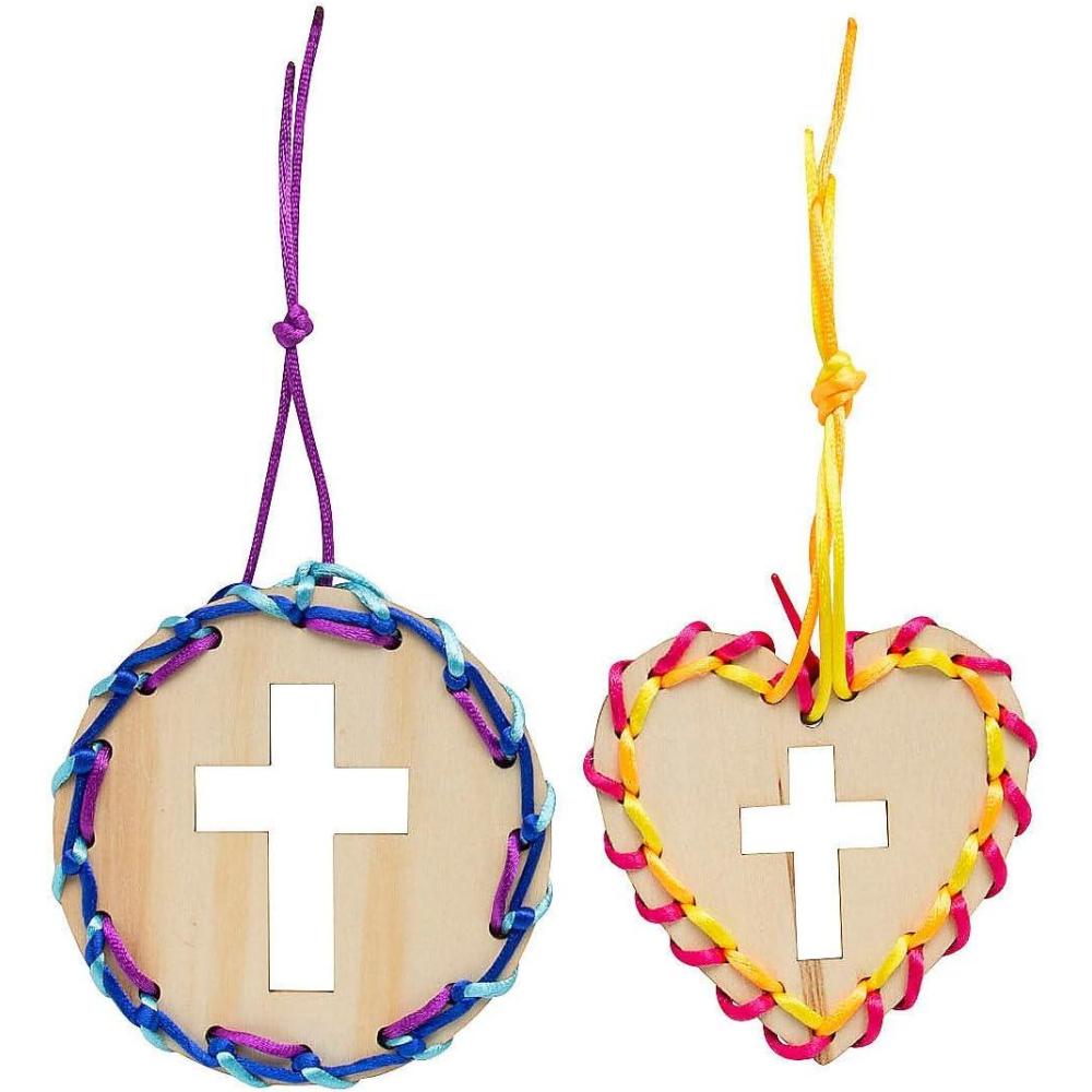 image:imageFun Express DIY Unfinished Wood Cross Lacing Craft Kit Makes 12
