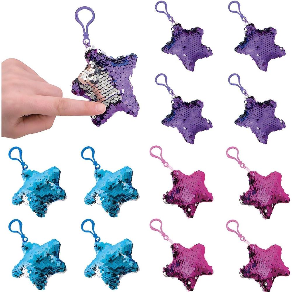 image:imageFun Express Flipping Sequin Star Keychains ColorChanging Fun Novelty Keychains with Sparkling Sequins Perfect for Party Favors Gift Bags Special Occasions and Holiday Gifts 12 Pieces
