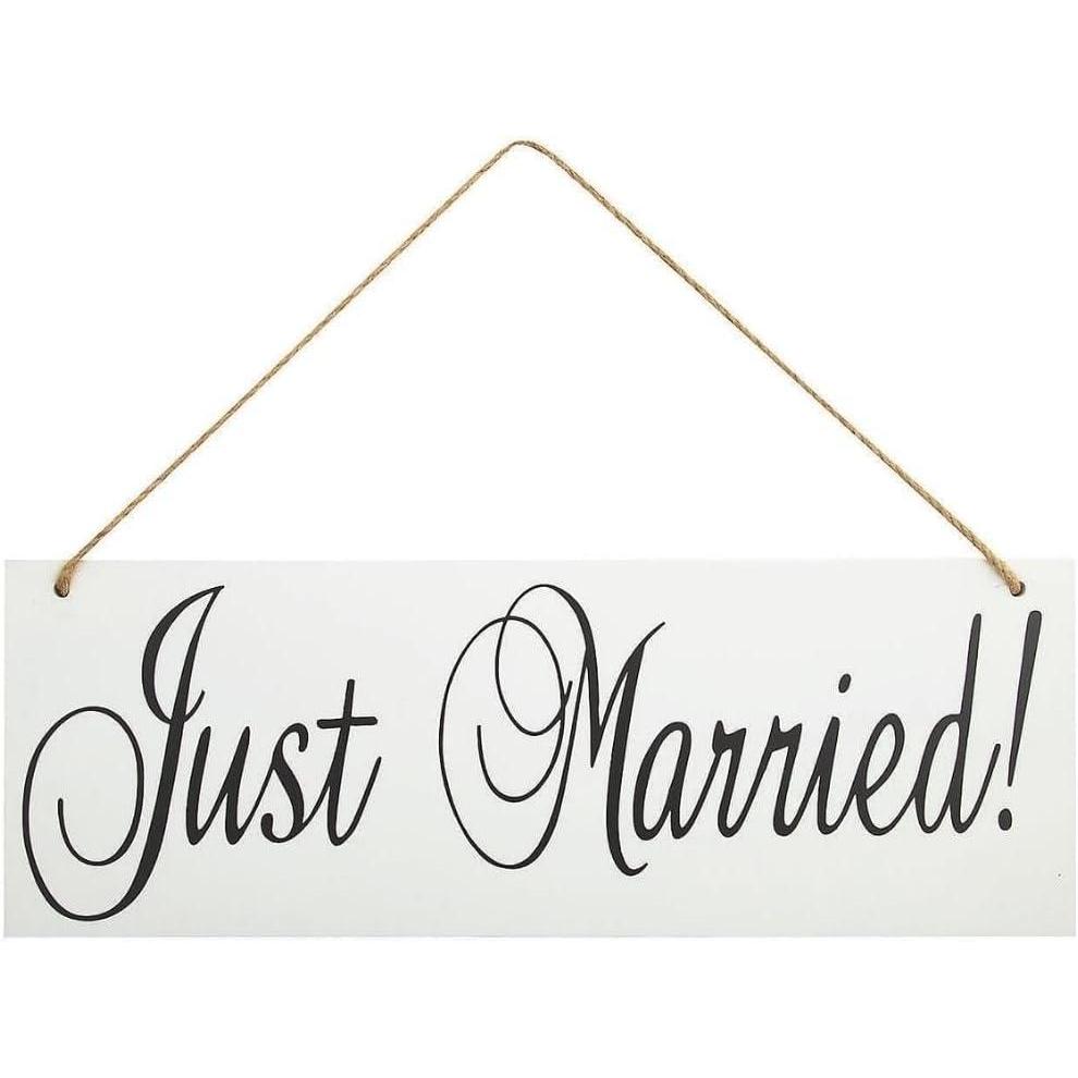 image:imageFun Express Just Married Hanging Sign 155 Rustic Wooden Wedding Home Decor Elegant White amp Gold Wall Sign for Newlyweds Charming Decoration for Wedding Bridal Shower or Reception 1 Piece