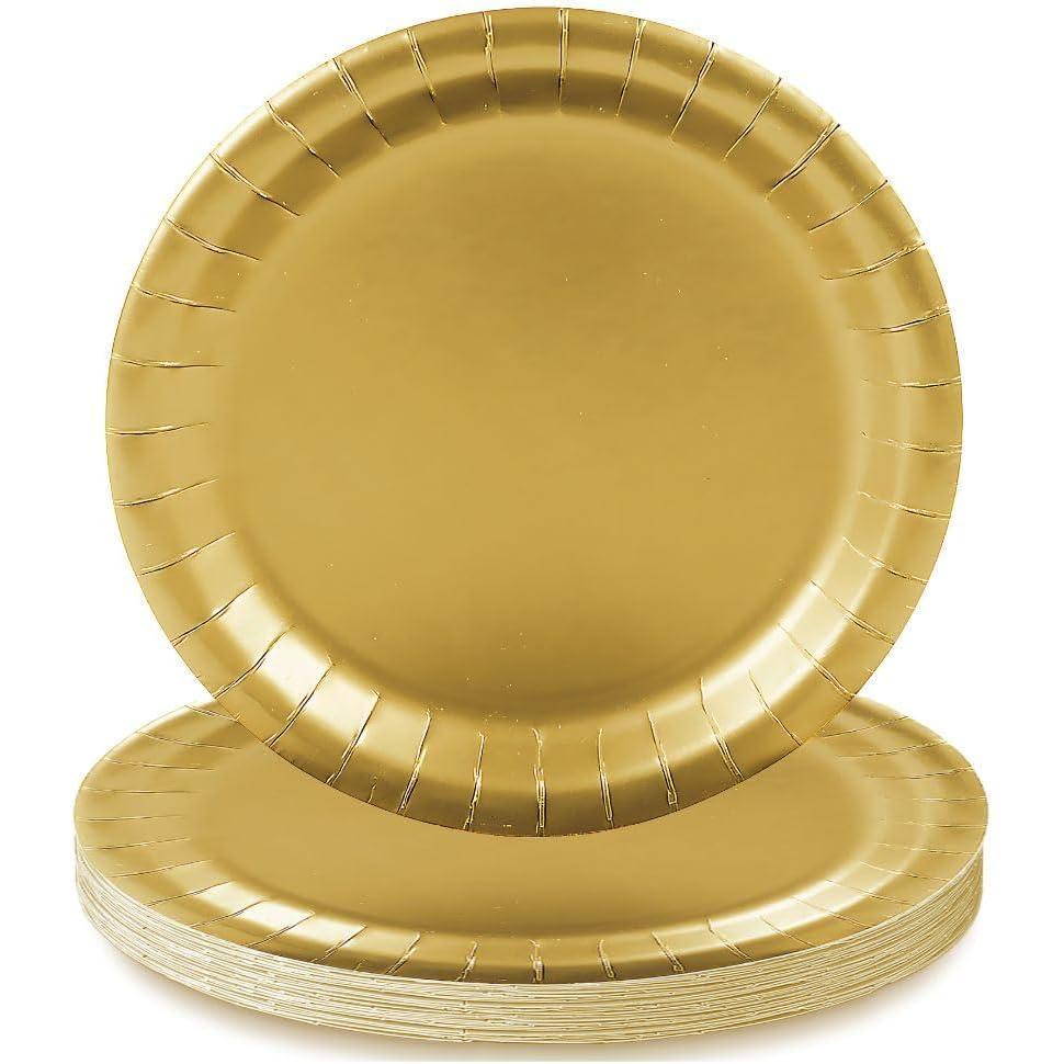 image:imageFun Express Metallic Gold Paper Dinner Plates  Metallic Gold Disposable Dessert Paper Plates  Tableware Decorations for Birthday Wedding New Year Events Baby Shower  Party Supplies  24 Pieces
