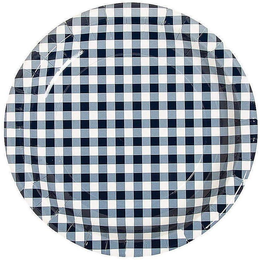 image:imageFun Express Navy Gingham Paper Dessert Plates Colorful Paper Plates Round Picnic Plates Disposable Tableware Plates for Birthday Wedding Holiday Events amp Baby Showers Party Supplies 8 Pieces