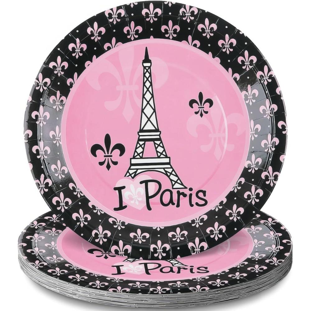 image:imageFun Express Perfectly Paris Party Eiffel Tower Paper Dinner Plates Paris Eiffel Tower Plates Disposable Paper Plates Tableware for Baby Shower Birthday Paris Themed Decor Party Supplies 8 Pieces
