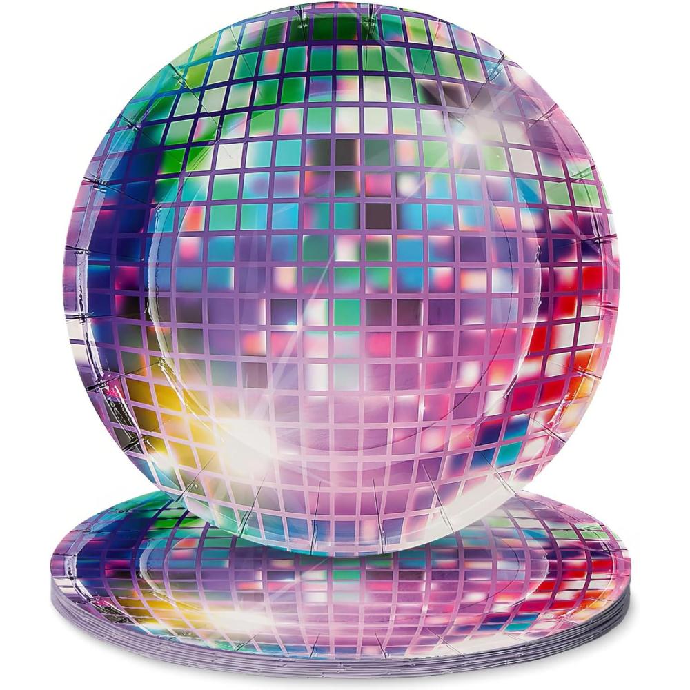 image:imageFun Express Retro Vibes Disco Ball Paper Dessert Plates  Disposable Decorations Plates  Disco Ball Theme Dessert Tableware for Birthday Party Events Baby Shower Party Supplies  8 Pieces
