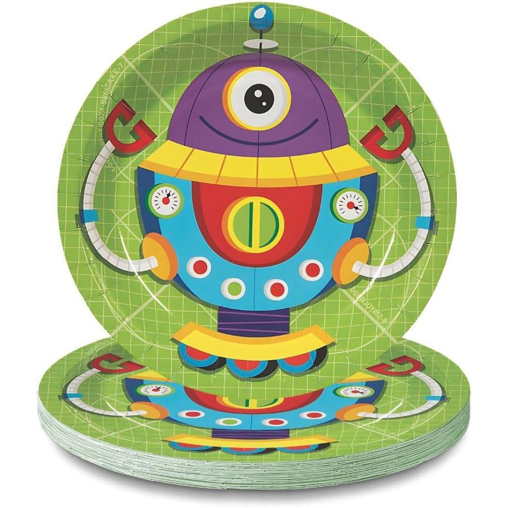 image:imageFun Express Robot Party Paper Dessert Plates Multicolor Robot Party Decorations Tableware Robot Themed Party Supplies Disposable Birthday Plates for Boys Girls Kids Baby Shower 8 Pieces