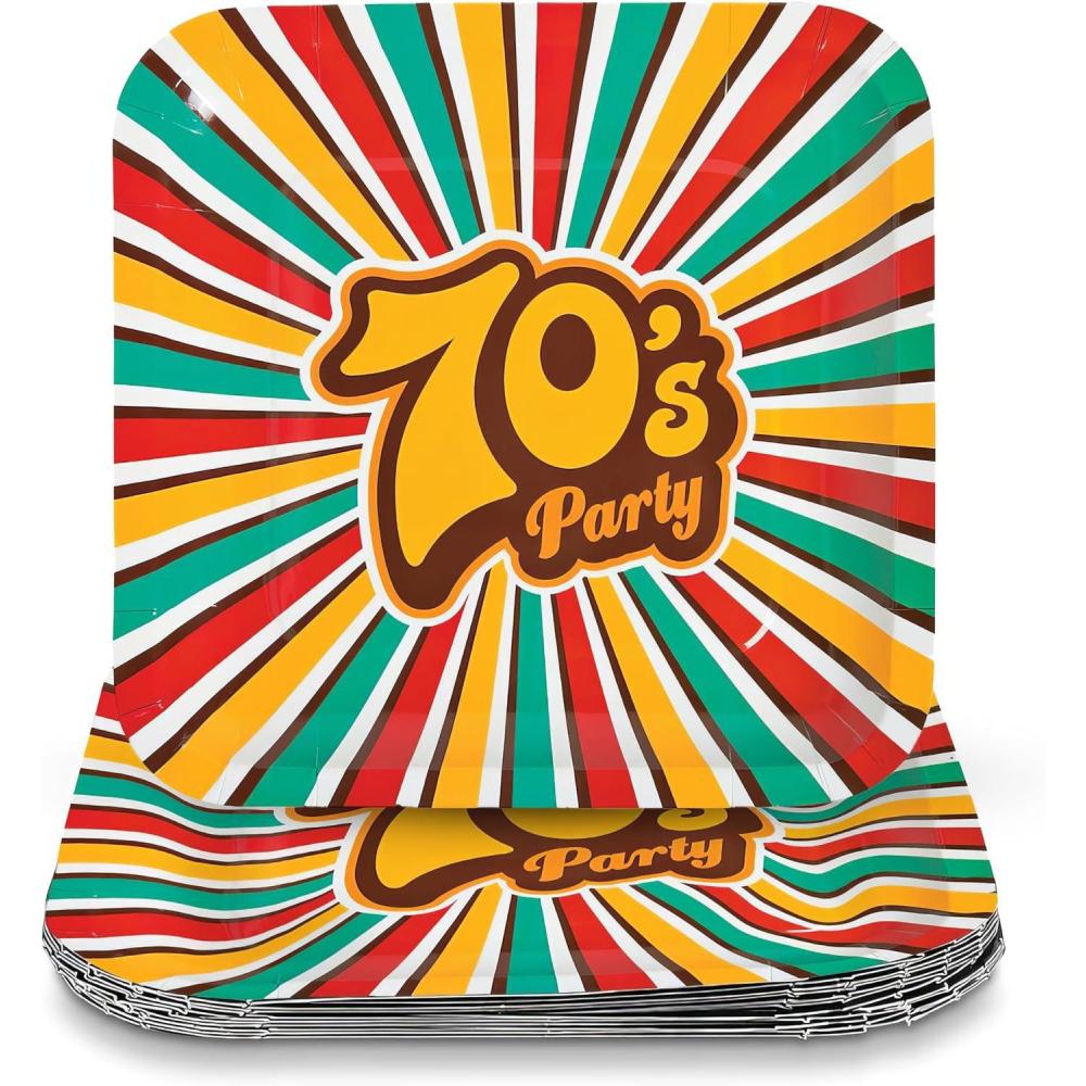 image:imageFun Express Totally 70s Party Square Paper Dinner Plates  70s Decorations Disposable Tableware Paper Plates  Tableware Perfect for Birthdays Picnic Baby Shower  8 Pieces