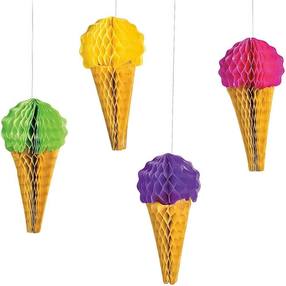 image:imageIce Cream Tissue Paper Hanging Decorations 10 Pack of 4 Assorted Colors amp Easy Assembly Decor Delightful amp Eyecatching Party Ceiling Decor