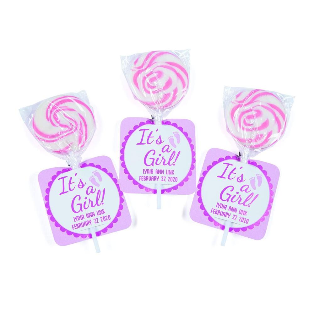 image:imagePersonalized ItS A Girl Swirl Lollipops With Cards Edibles 24 Pieces
