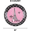 Fun Express Perfectly Paris Party Eiffel Tower Paper Dinner Plates – Paris Eiffel Tower Plates Disposable Paper Plates – Tableware for Baby Shower Birthday Paris Themed Decor Party Supplies – 8 Pieces