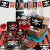Fun Express Skull & Crossbones Pirate Party Square Paper Dinner Plates – Crossbones Skull Themed Disposable Plates – Decorations for Halloween Birthday Party Baby Shower – 8 Pieces(Medium (Pack of 3))