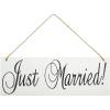 Fun Express Just Married Hanging Sign – 15.5″ Rustic Wooden Wedding Home Decor – Elegant White & Gold Wall Sign for Newlyweds – Charming Decoration for Wedding Bridal Shower or Reception – 1 Piece