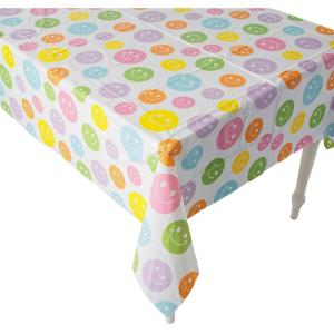 108″ x 54″ Pastel Smile Face Rectangle Disposable Plastic Tablecloth