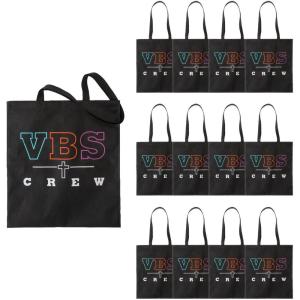 Fun Express 15″ x 17″ Large Black VBS Crew Nonwoven Tote Bags – 12 Pc.