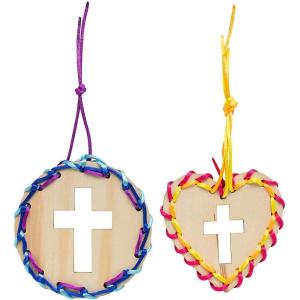 Fun Express DIY Unfinished Wood Cross Lacing Craft Kit – Makes 12