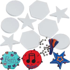 Fun Express Do It Yourself Hexagon & Star-Shaped Cardstock Tambourines for VBS, Kids Crafts & Fun Home Activities – Sizes from 4.25″ to 5.5″ – 12 Pieces