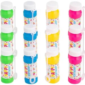 Fun Express Happy Birthday Bubble Bottles – 12 Pieces – Great for Kid Party Supplies and Giveaways