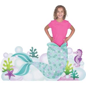 Fun Express Mermaid Birthday Decorations Life Size Cardboard Cutout – Mermaid Tail Photo Booth Props for Kids Party | 56 x 26 Inch Standing Party Decorations for Birthday Photoshoot