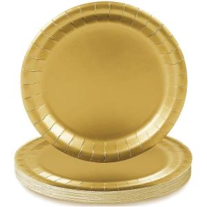 Fun Express Metallic Gold Paper Dinner Plates – Metallic Gold Disposable Dessert Paper Plates – Tableware Decorations for Birthday Wedding New Year Events Baby Shower – Party Supplies – 24 Pieces