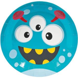 Fun Express Mini Monster Party Paper Dinner Plates – Funny Design Monster Disposable Colorful Party Plates – Halloween Birthday Baby Shower Tableware Decorations – Supplies – 8 Pieces