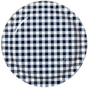 Fun Express Navy Gingham Paper Dessert Plates – Colorful Paper Plates Round Picnic Plates Disposable – Tableware Plates for Birthday Wedding Holiday Events & Baby Showers – Party Supplies – 8 Pieces