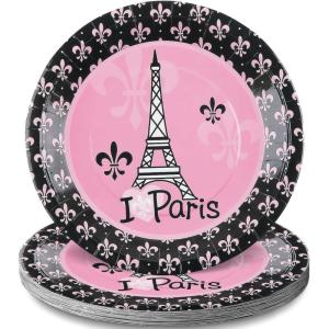 Fun Express Perfectly Paris Party Eiffel Tower Paper Dinner Plates – Paris Eiffel Tower Plates Disposable Paper Plates – Tableware for Baby Shower Birthday Paris Themed Decor Party Supplies – 8 Pieces