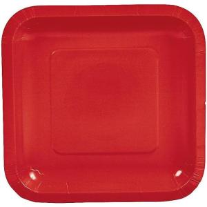 Fun Express Red Square Paper Dessert Plates – Color Themed Paper Tableware Decoration Plates – Disposable Dessert for Birthday Baby Shower Party Supplies Holiday Lunch Dessert Anniversary – 24 Pieces