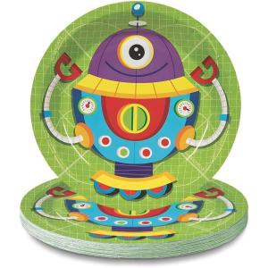 Fun Express Robot Party Paper Dessert Plates – Multicolor Robot Party Decorations Tableware – Robot Themed Party Supplies Disposable Birthday Plates for Boys Girls Kids Baby Shower – 8 Pieces