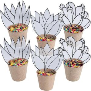 Fun Express Suncatcher Succulent Flowerpot Craft Kit – DIY Kit for 6 Colorful Plant Pots – Includes Paint and Brushes Creative Craft for Kids – Ideal for Parties and Gifts – Multi-Color – 6 Pieces