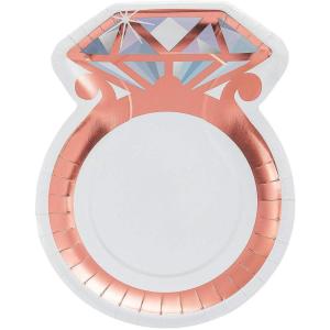 Fun Express Wedding Ring-Shaped Paper Dinner Plates – White & Rose Gold Decorations Disposable Paper Plates – Tableware Perfect for Engagement Birthday New Year Baby Shower – Party Supplies – 8 Pieces