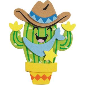 Fun Express Western Cowboy Cactus Magnet Craft Kit Makes 12 – Kids Arts and Crafts for Ages 4-8 and 8-12 | DIY Party Favors and Goody Bag Stuffers | Mess-Free Foam Craft Supplies for Boys and Girls