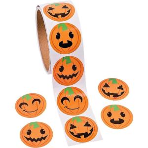 Jack o Lantern Pumpkin Face Halloween Roll Stickers ~ 100 per roll