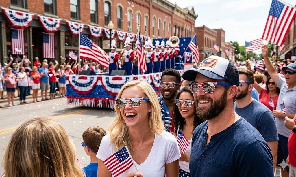 image:image5 12 x 1 34 Adults Patriotic America 250th Anniversary Plastic Sunglasses Red White and Blue 4th of July Parades BBQs Lake Party Favors Soccer or Election Rallies 12 Pc
