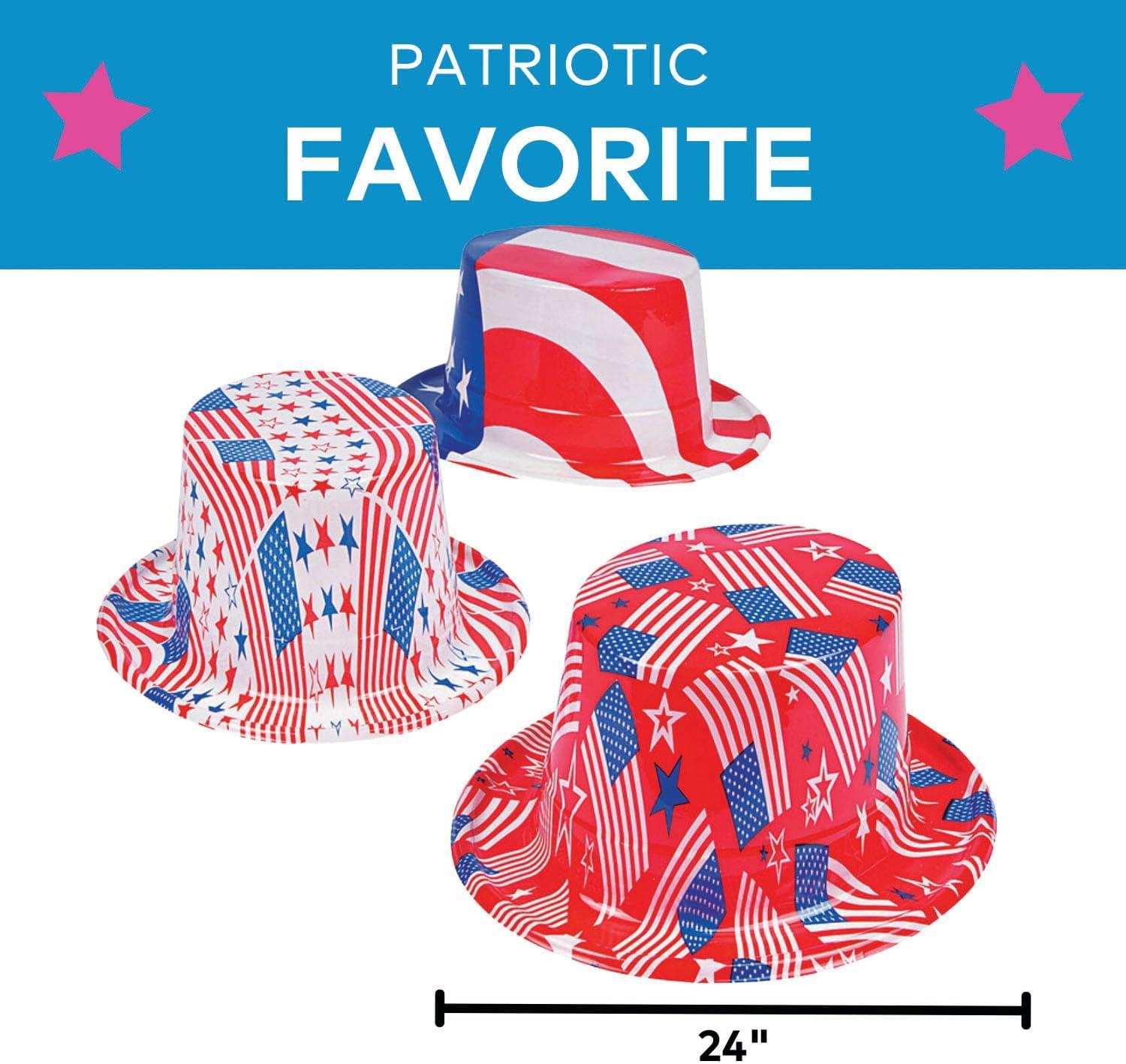 image:imageFun Express Patriotic USA Hat Collection 12 Pack Red White Blue American Flag Plastic Hats for 4th of July Decorations Uncle Sam Style Photo Booth Props for Memorial Day amp Veterans Day Parties