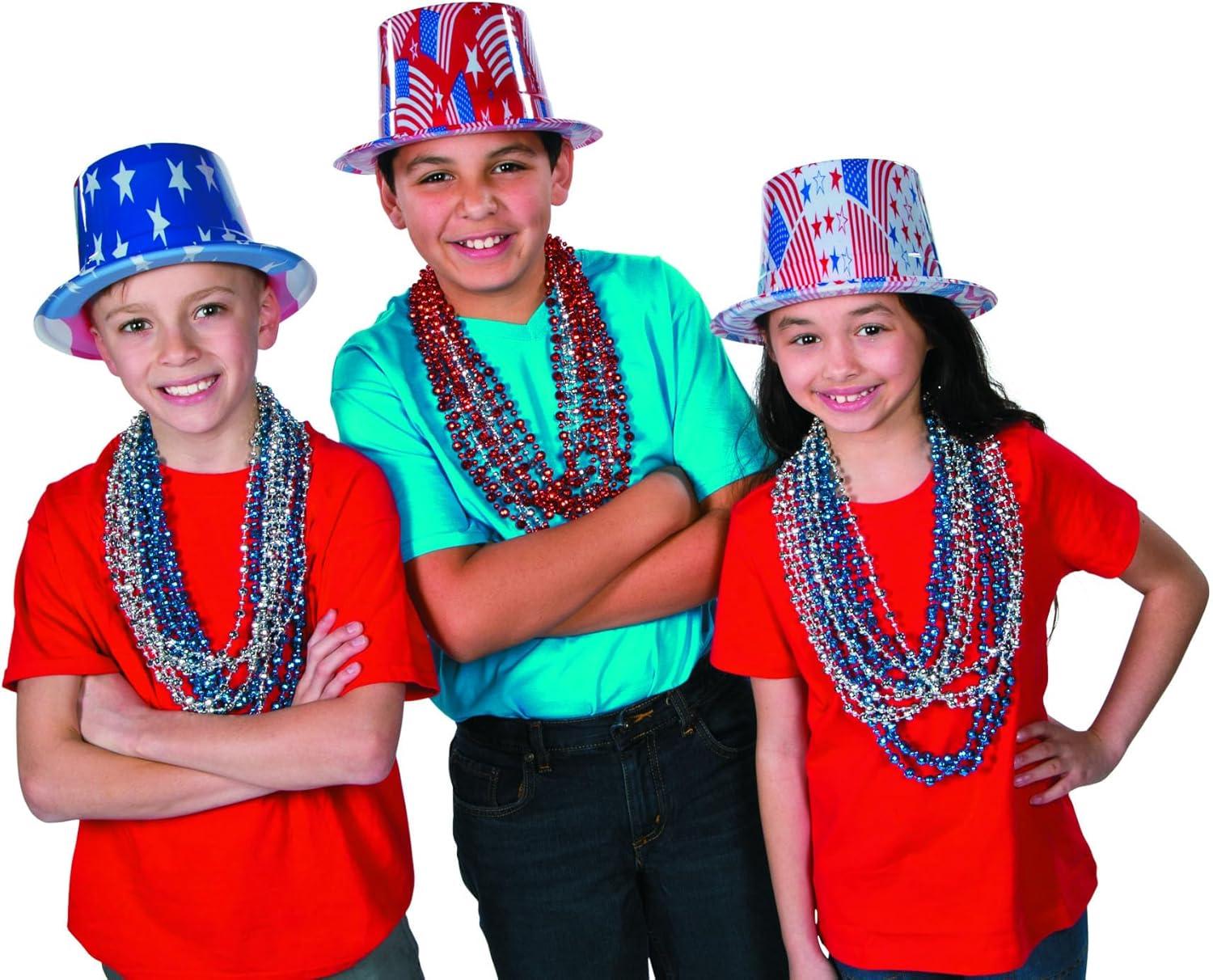 image:imageFun Express Patriotic USA Hat Collection 12 Pack Red White Blue American Flag Plastic Hats for 4th of July Decorations Uncle Sam Style Photo Booth Props for Memorial Day amp Veterans Day Parties