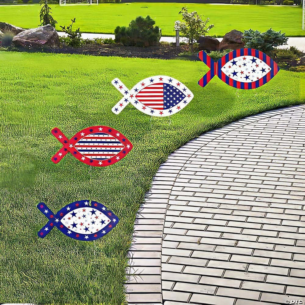 image:imagePatriotic Fish Yard Stake Set 4 Pieces