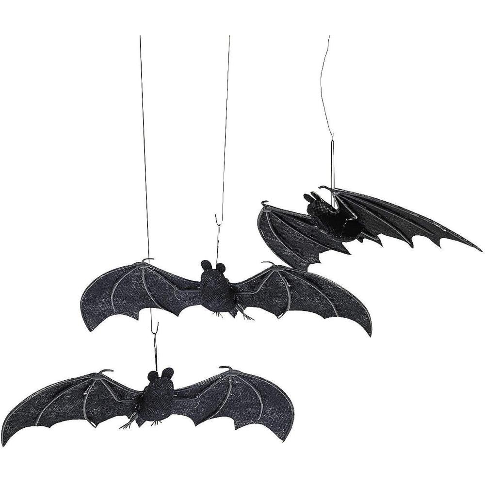 image:imageBlack Fabric Hanging Bat Halloween Decorations 85 Pack of 3 Realistic Design Perfect for Spooky Party Dcor and Haunted House Fun