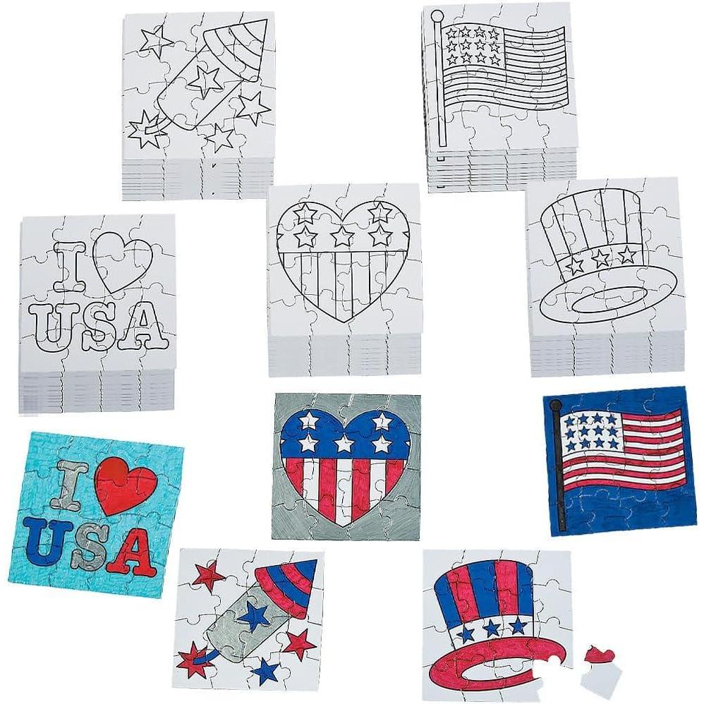 image:imageColor Your Own Patriotic Mini Puzzles 50 Puzzles 16 Pieces per Puzzle Cardboard 4 x 4 Crafts for Kids and Fun Home Activities