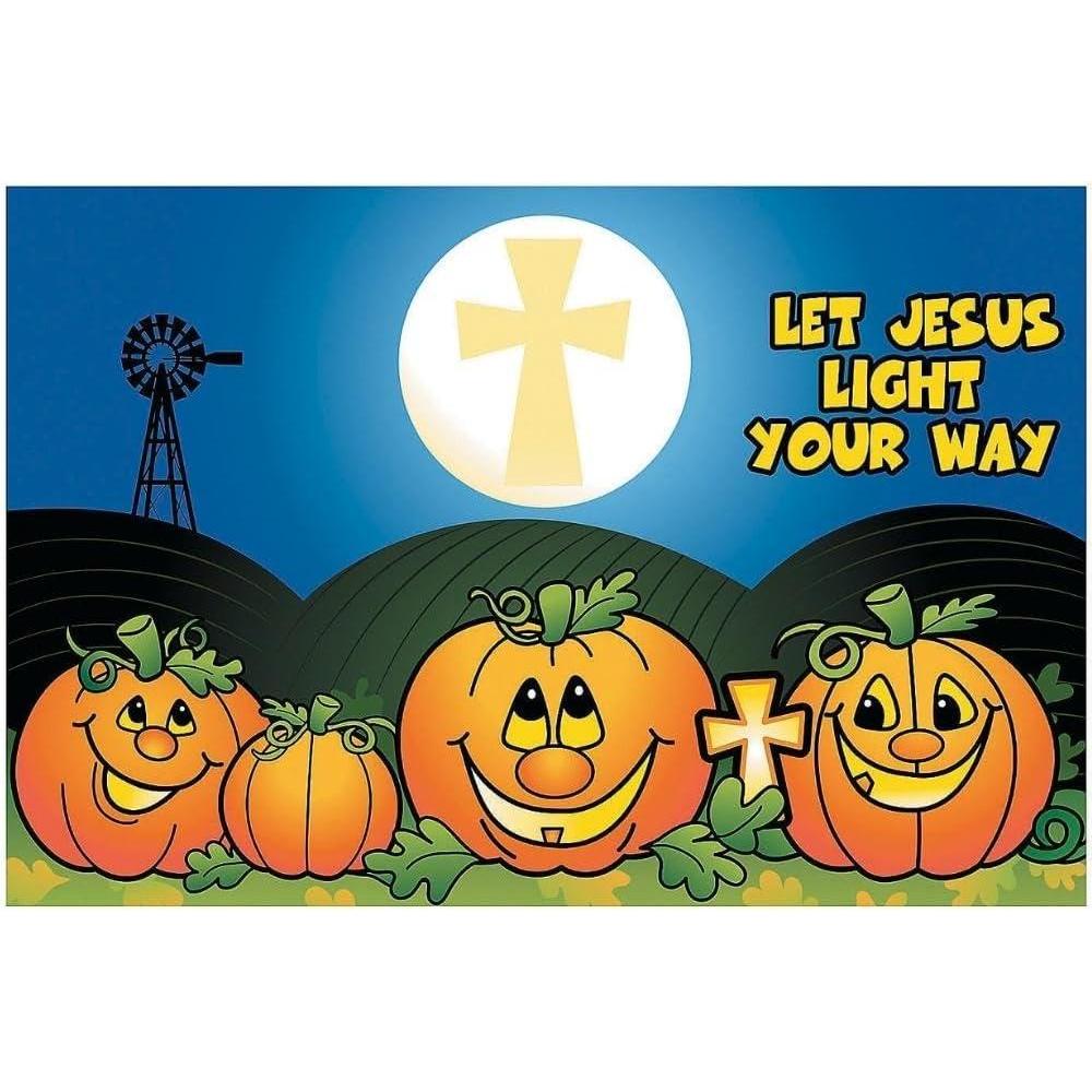 image:imageFun Express Christian Pumpkin Backdrop Banner for Halloween Party Decor Wall Decor Preprinted Backdrops Halloween 3 Pieces