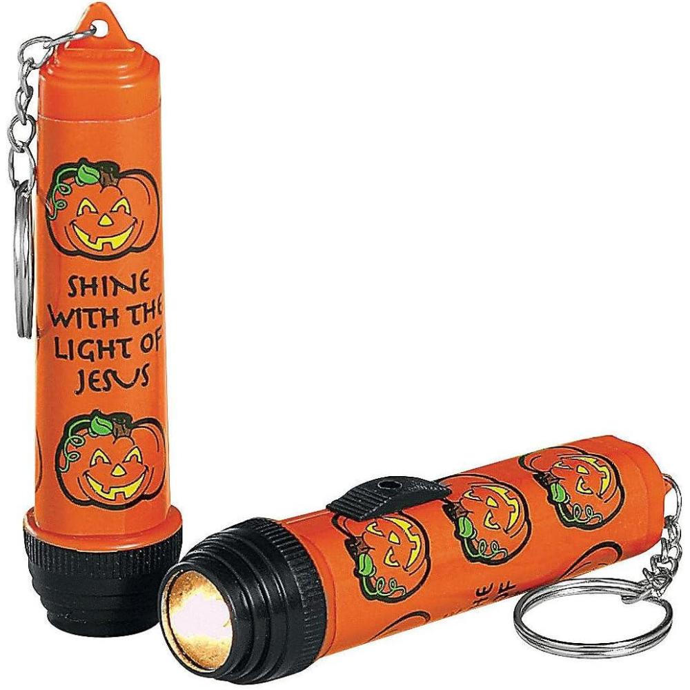 image:imageFun Express Religious Pumpkin Flashlight Key Chain for Halloween Apparel Accessories Key Chains Light Up Key Chains Halloween 12 Pieces