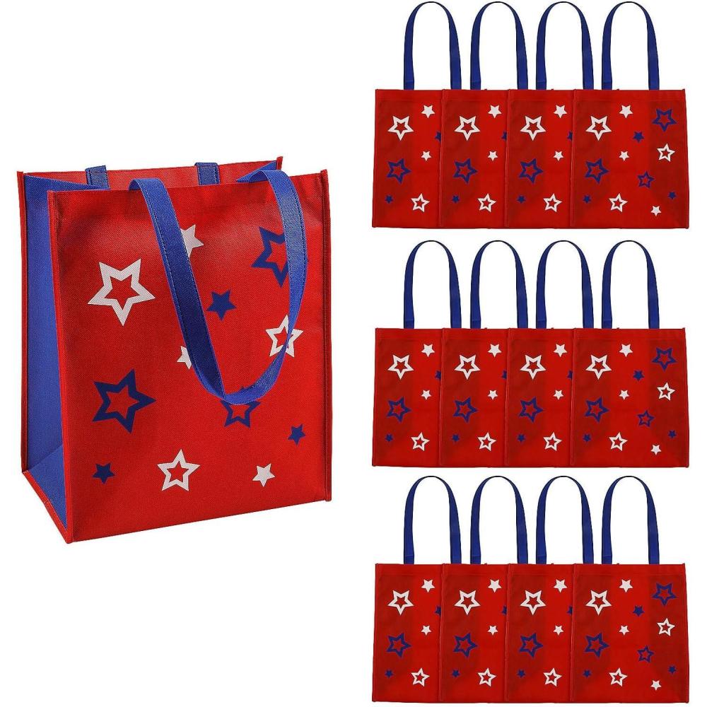 image:imageFun Express 12 x 14 Medium Patriotic Shopper Nonwoven Tote Bags 12 Pc Medium Nonwoven Tote Bag Bulk for 4th of July Party Favors Red White and Blue Gift for Groceries amp Events