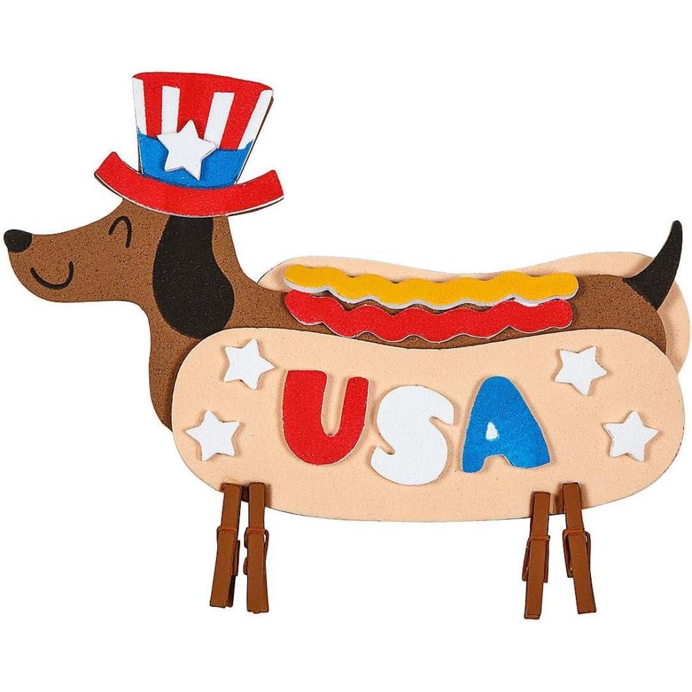 image:imageFun Express 5 12 x 4 14 Patriotic Hotdog Dachshund Clothespin Craft Kit Makes 12