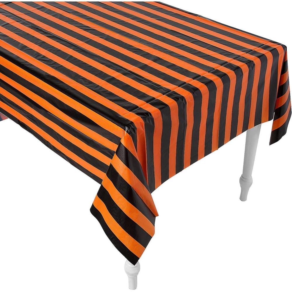 image:imageFun Express 54 x 108 Halloween Orange amp Black Striped Disposable Plastic Tablecloth