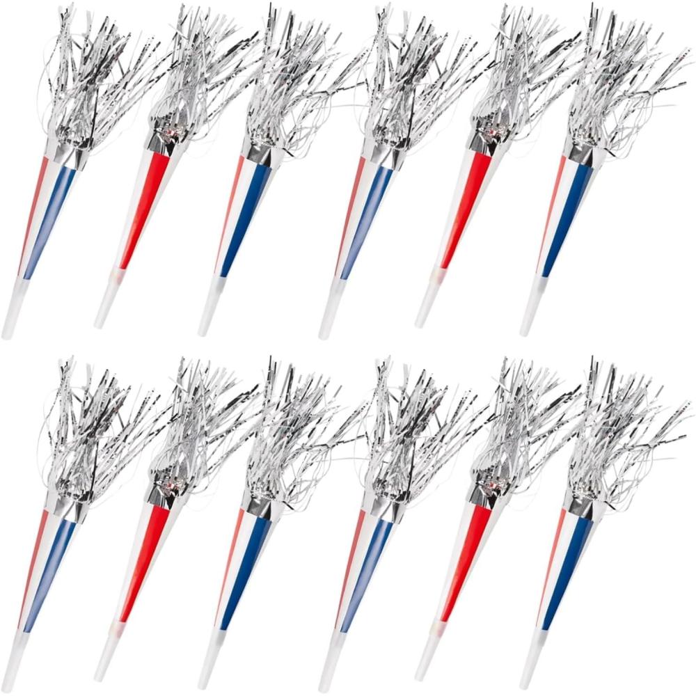 image:imageFun Express 7 12 Patriotic Red White amp Blue Fringe Horn with Silver Fringe  12 Pc