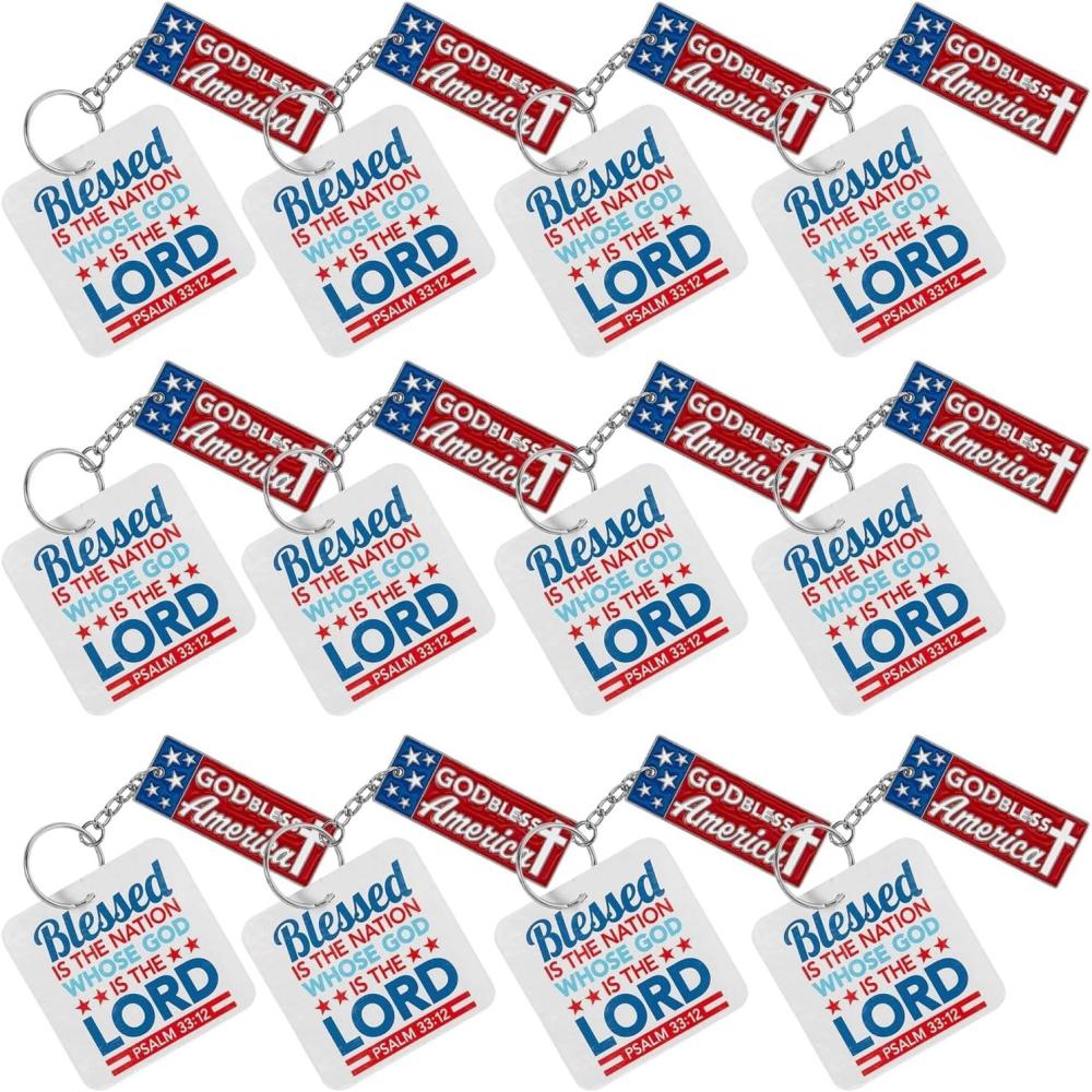 image:imageFun Express God Bless America Keychains with Psalm 3312 Card 12 Pieces