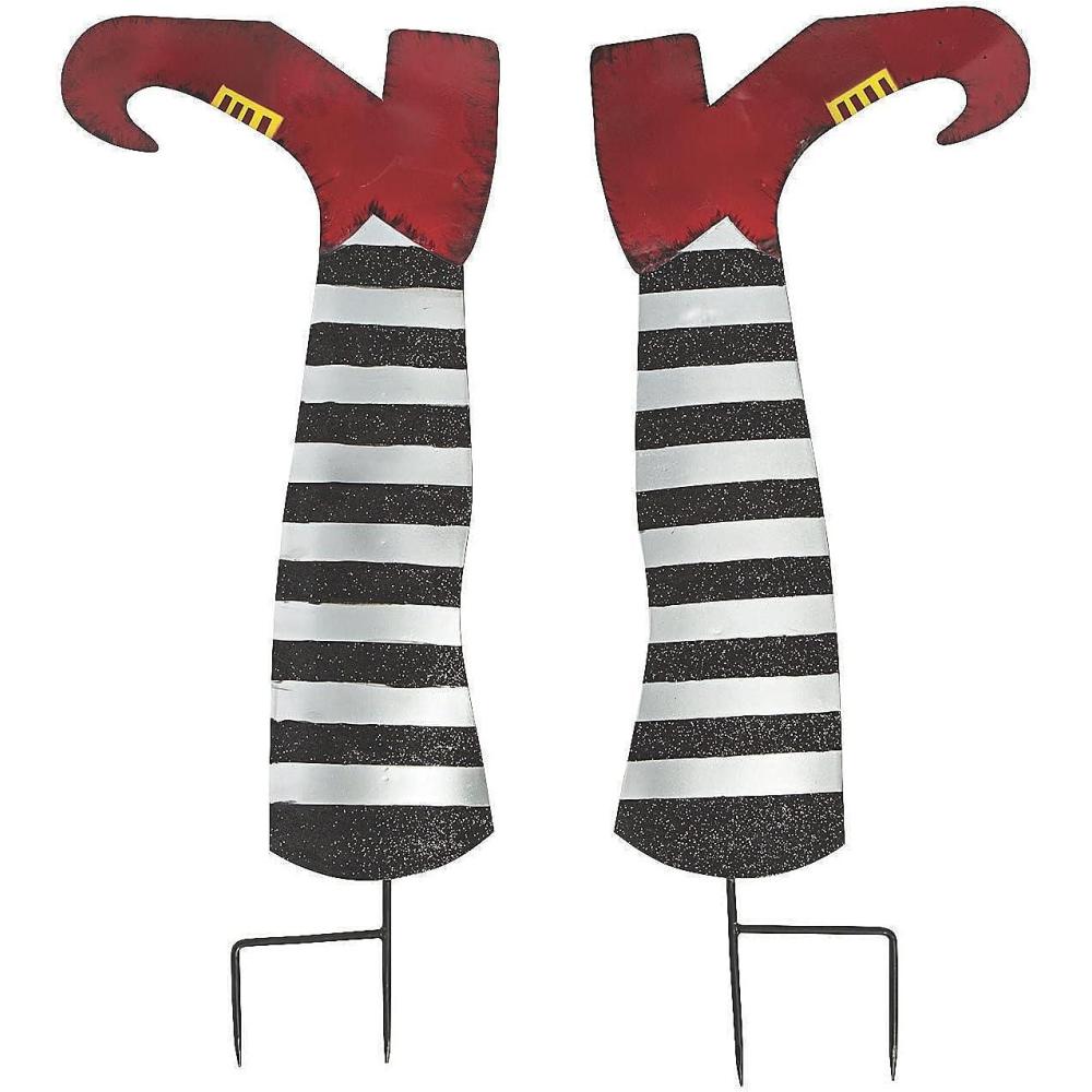 image:imageFun Express Metal Upside Down Witch Legs Yard Stakes Outdoor Halloween Home Decor 2 Pieces